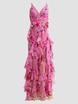 Camilla Camilla Women's Matadora Flora Print Silk Ruffle Slip Dress