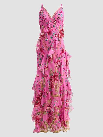 Camilla Camilla Women's Matadora Flora Print Silk Ruffle Slip Dress