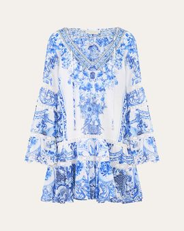Camilla Ceramic Panoramic A-Line Gathered Mini Dress