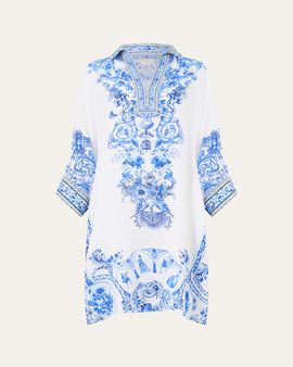 Camilla Ceramic Panoramic Wide Body Collared Kaftan Coverup