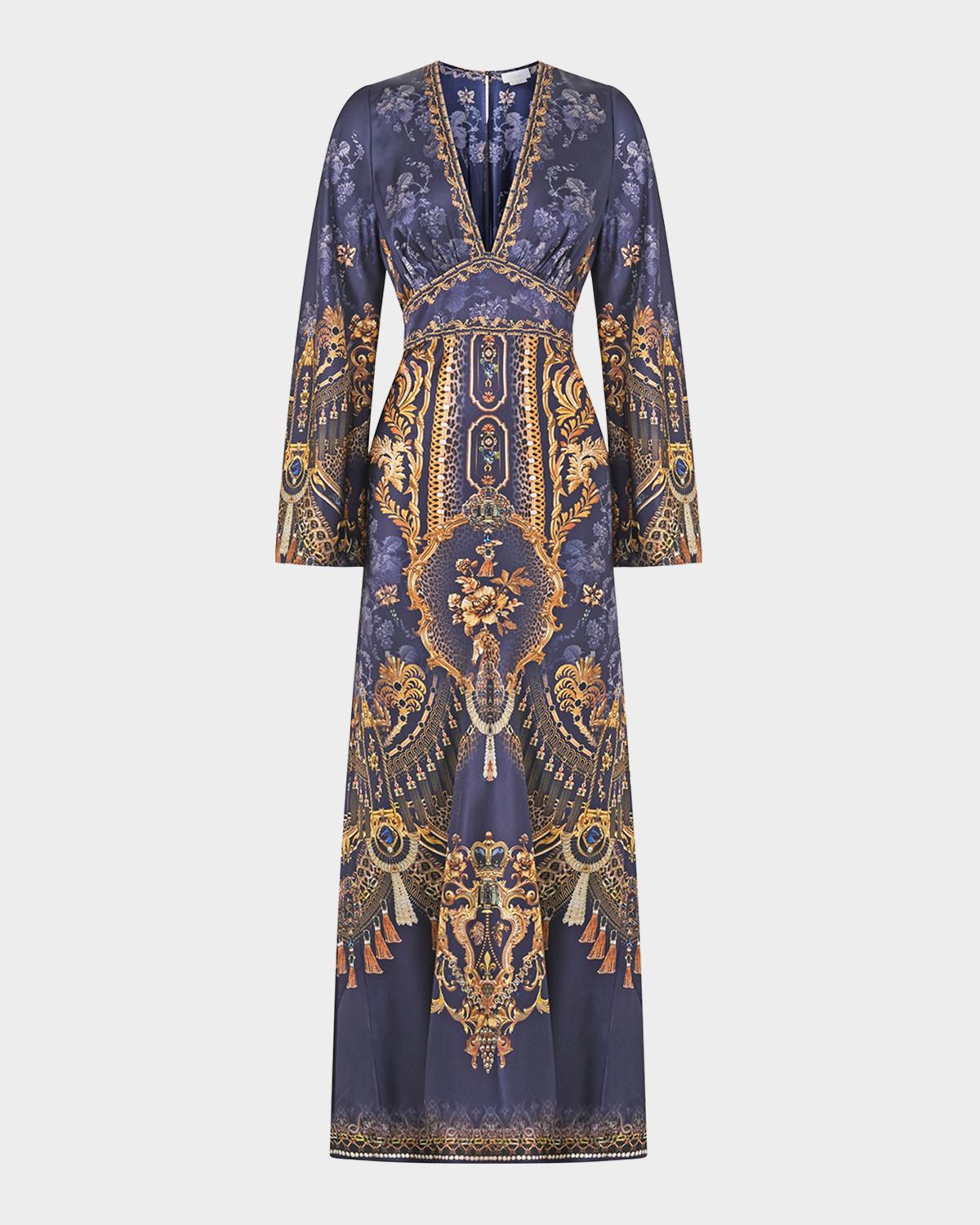 Camilla Cloaked in Baroque V-Neck Maxi Dress