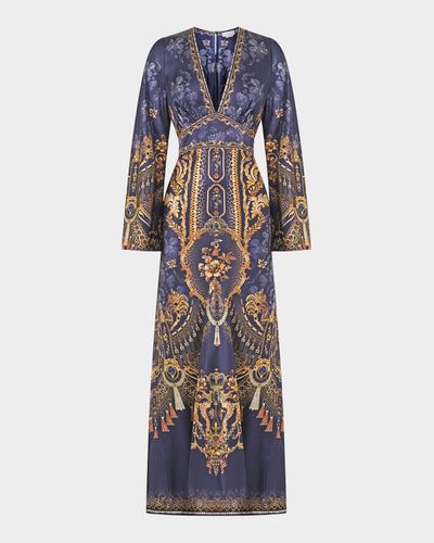 Camilla Cloaked in Baroque V-Neck Maxi Dress