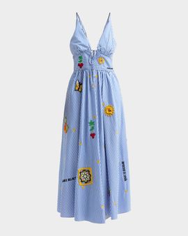 Camilla Crochet Appliqué Striped Cotton Midi Dress