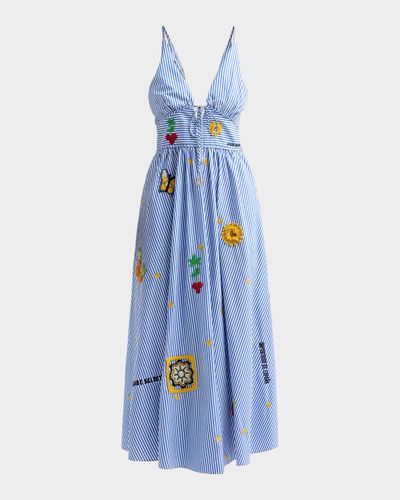Camilla Crochet Appliqué Striped Cotton Midi Dress