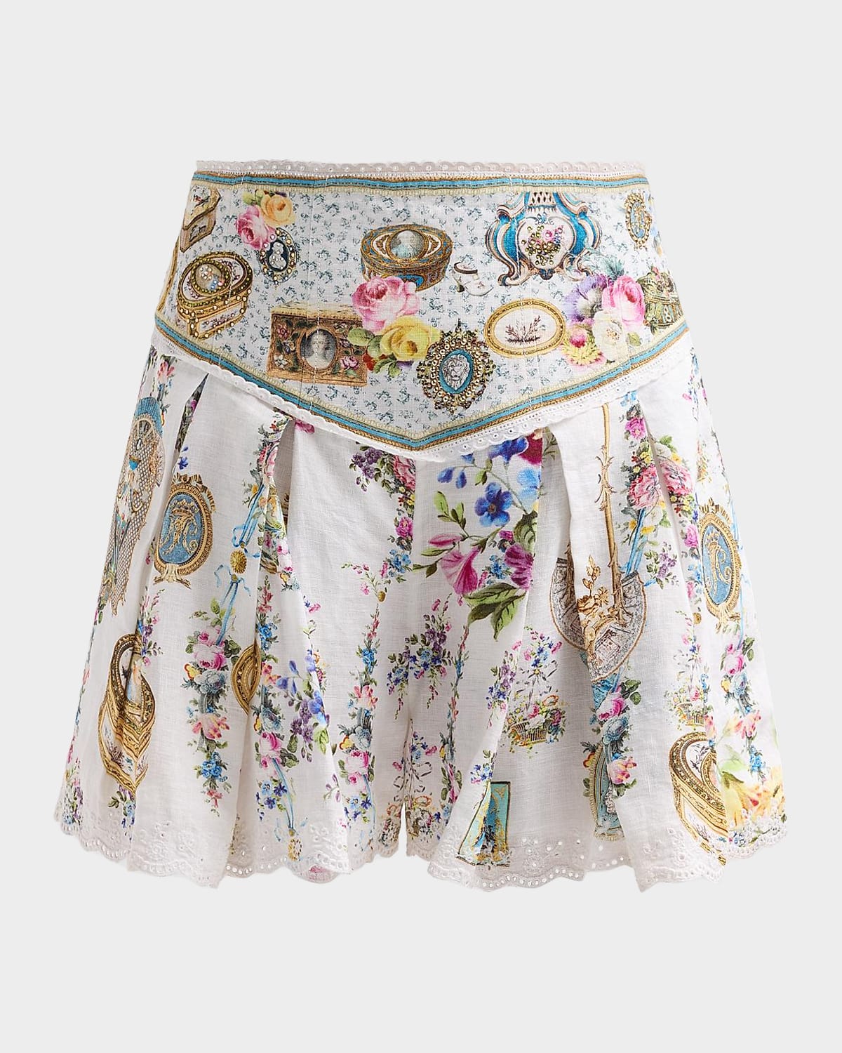 Camilla Embellished Corset Waist Linen Shorts
