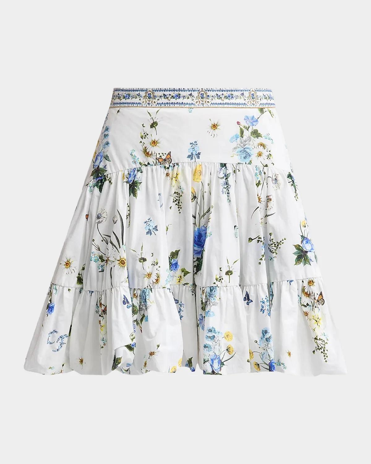 Camilla Floral Cotton Bubble Mini Skirt