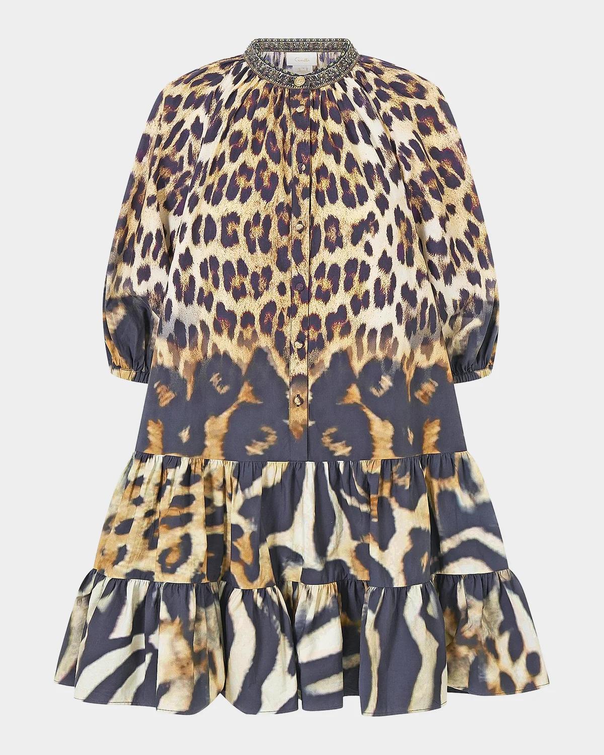 Camilla Leotigra Land Puff Sleeve Mini Shirtdress