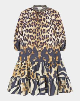 Camilla Leotigra Land Puff Sleeve Mini Shirtdress