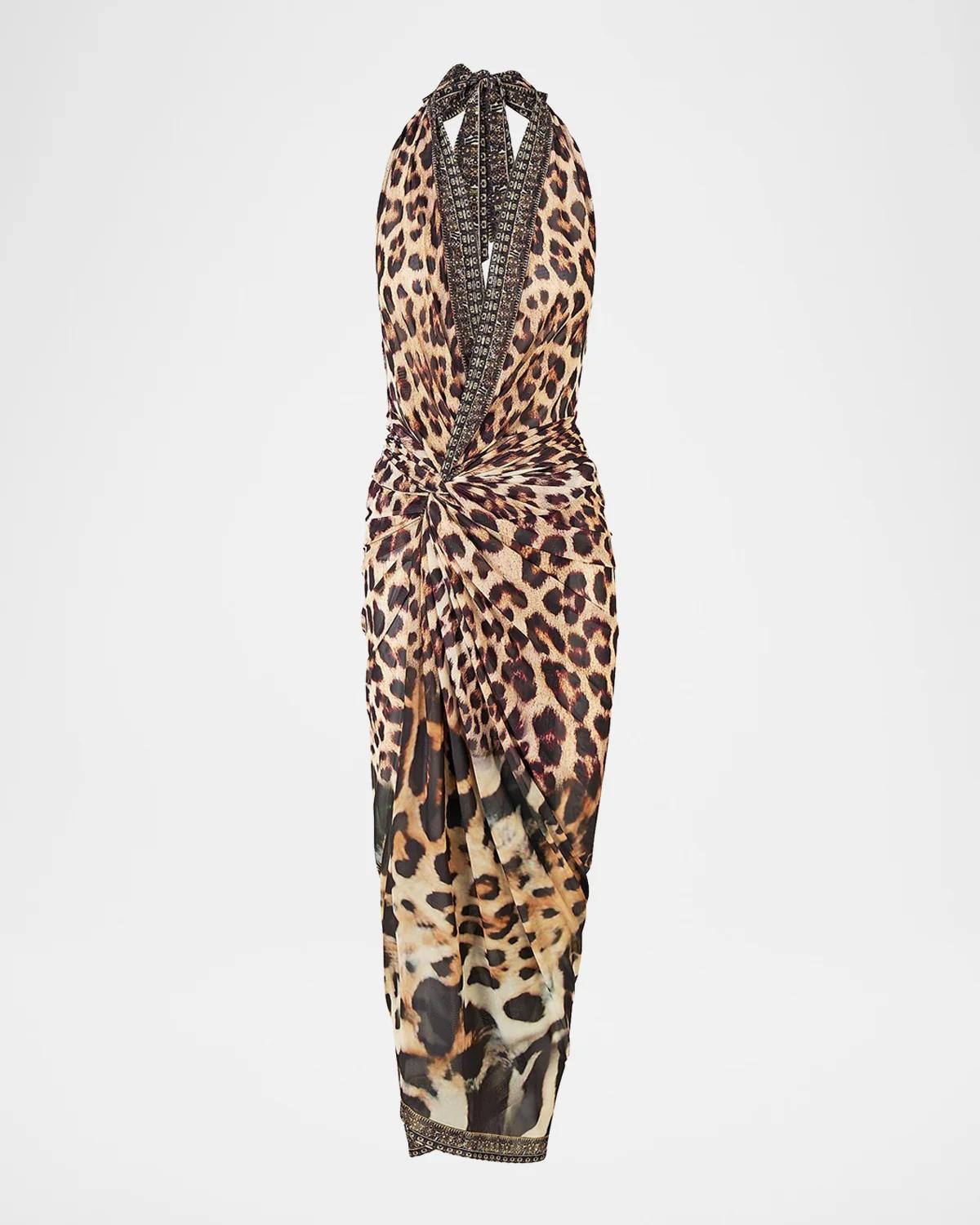 Camilla Leotigra Printed Side Twist Jersey Maxi Dress