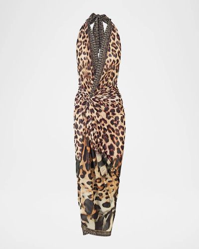Camilla Leotigra Printed Side Twist Jersey Maxi Dress