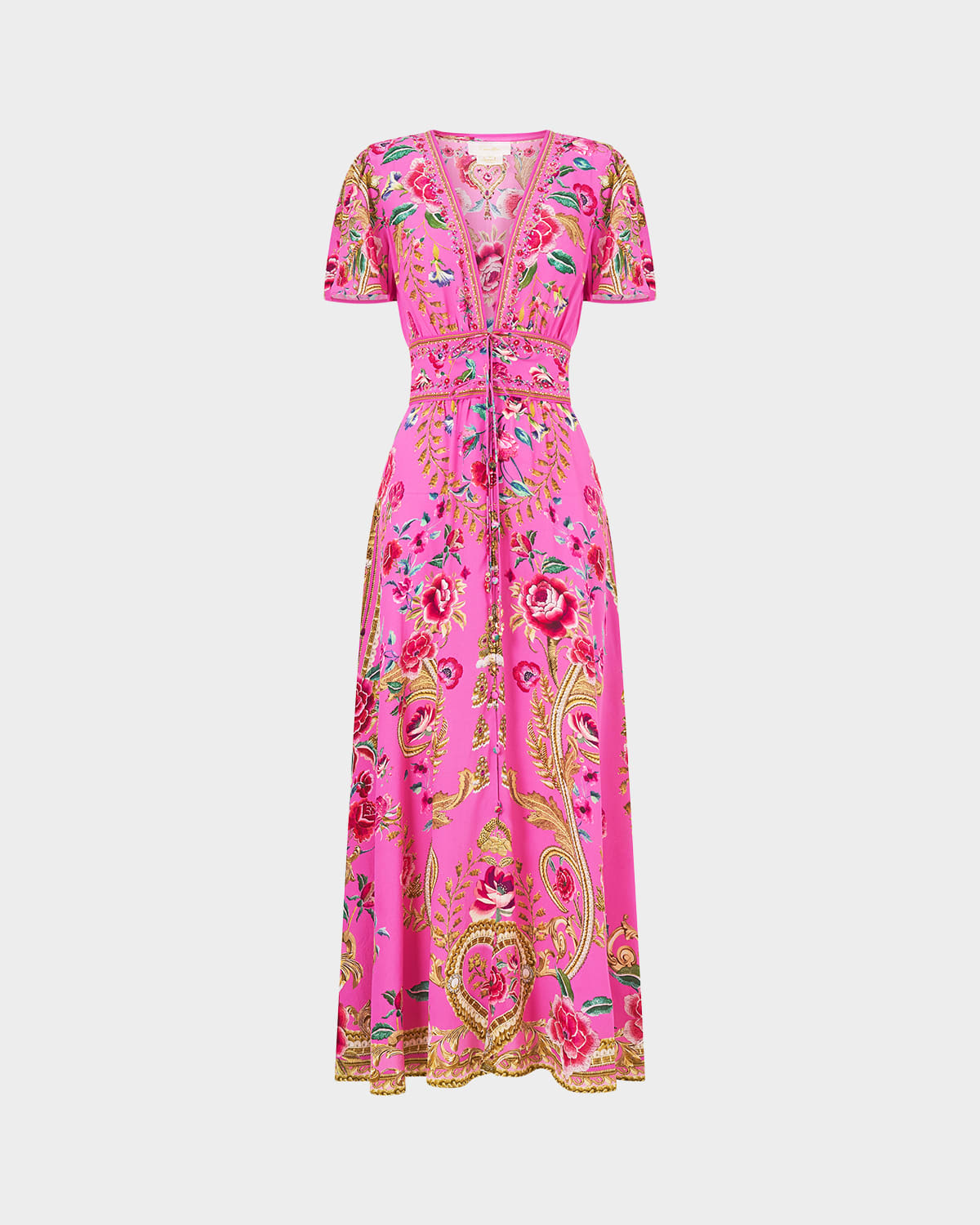 Camilla Matadora Flora V-Neck Tie-Front Midi Dress