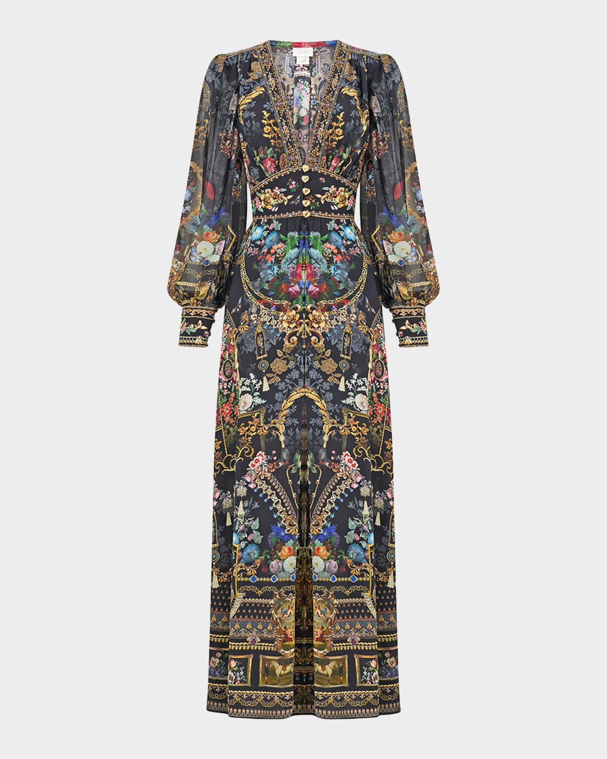 Camilla Night Garden Shaped Waistband Silk Maxi Dress