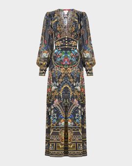 Camilla Night Garden Shaped Waistband Silk Maxi Dress