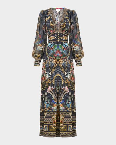 Camilla Night Garden Shaped Waistband Silk Maxi Dress