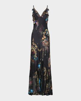 Camilla Night Garden V-Neck Flounce-Hem Slip Dress