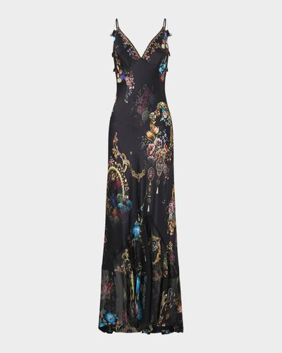 Camilla Night Garden V-Neck Flounce-Hem Slip Dress