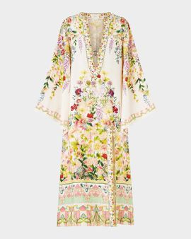 Camilla Plunging V-Neck Printed Linen Caftan