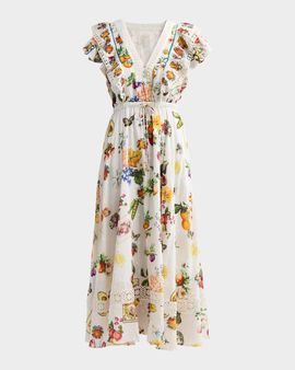 Camilla Printed Cotton-Silk A-Line Midi Dress
