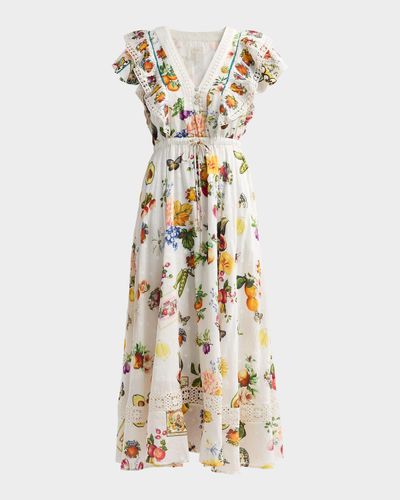 Camilla Printed Cotton-Silk A-Line Midi Dress