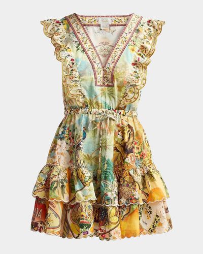 Camilla Printed Cotton Tiered Mini Dress