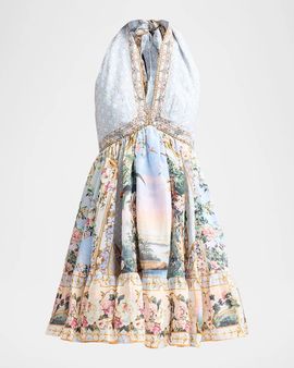 Camilla Sisi Society Print Ruffle Hem Mini Dress