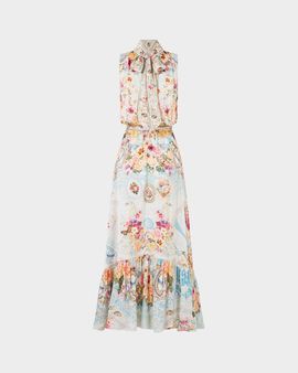 Camilla Taste For Lace Silk Tie-Neck Maxi Dress