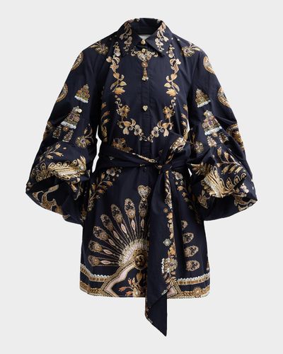 Camilla Taurus Rising Embellished Cotton Mini Shirtdress
