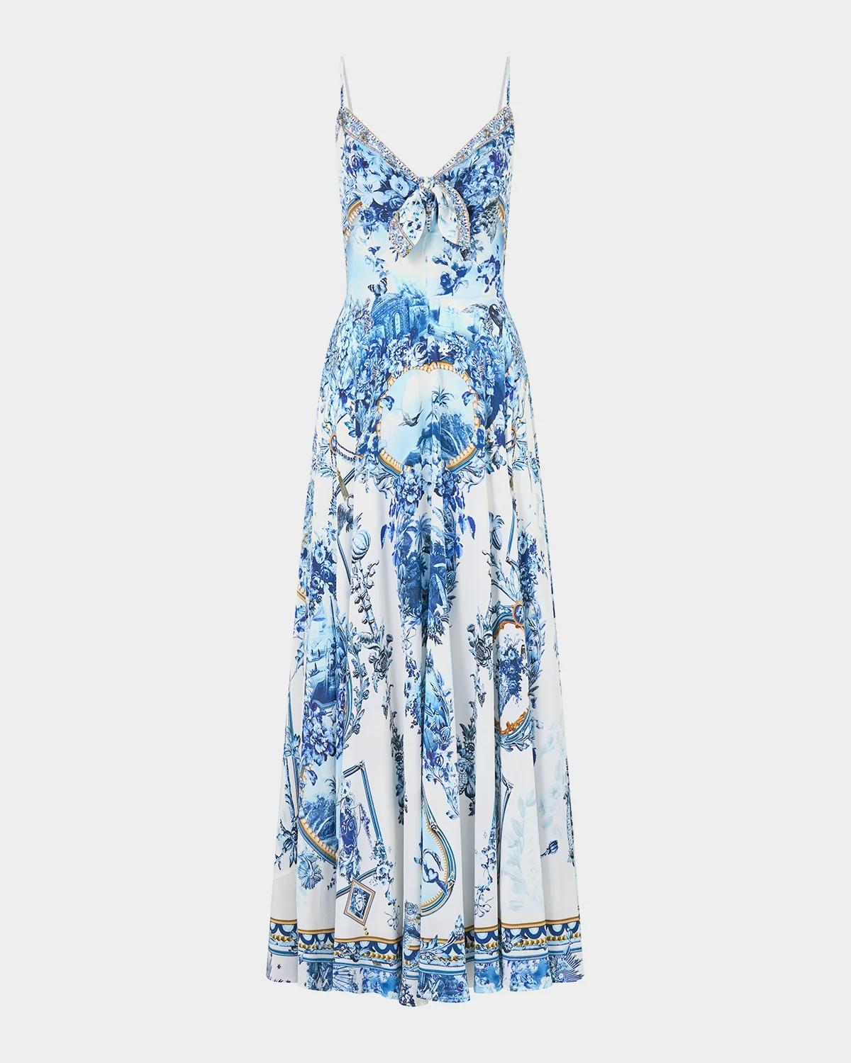 Camilla The Porcelain Parlour Tie-Front Maxi Dress