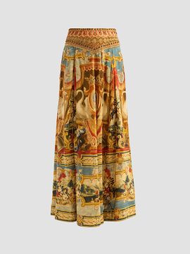 Camilla Women's Corset Waist Linen-Silk Maxi Skirt