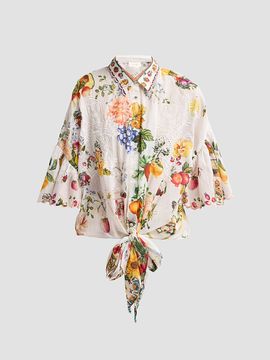 Camilla Women's Embellished Cotton Tie-Front Shirt