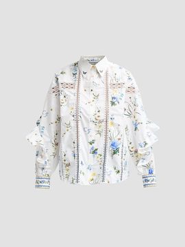 Camilla Women's Floral Cotton Frill Shirt
