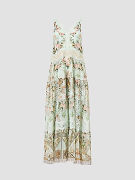 Camilla Women's Floral Silk Trapeze Tiered Dress