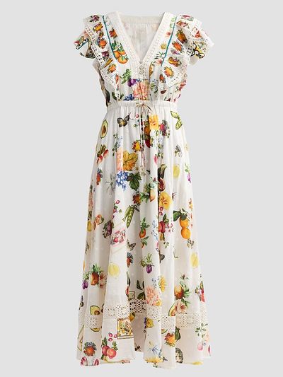 Camilla Women's Lace-Trim Printed Cotton-Silk A-Line Midi Dress