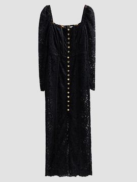Camilla Women's Lace Bonded Square Neck Midi Dress