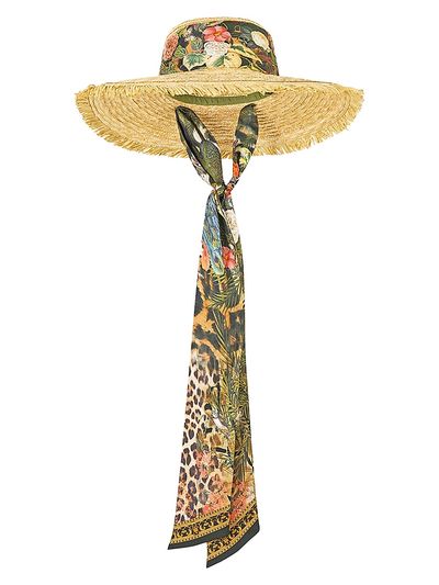 Camilla Women's Large Scarf-Trim Straw Sun Hat