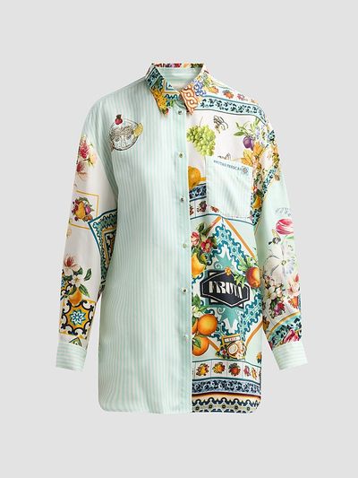 Camilla Women's Magic Of The Mercado Striped Printed Silk Shirt