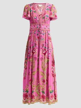 Camilla Women's Matadora Flora Print Silk Tie Midi Dress