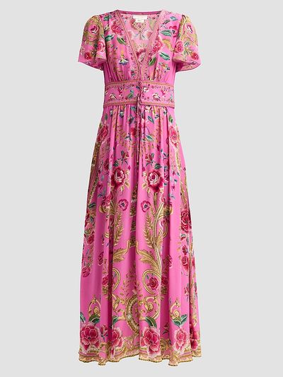 Camilla Women's Matadora Flora Print Silk Tie Midi Dress