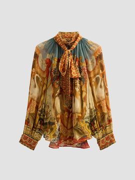 Camilla Women's Met x Camilla Printed Pussybow Silk Blouse