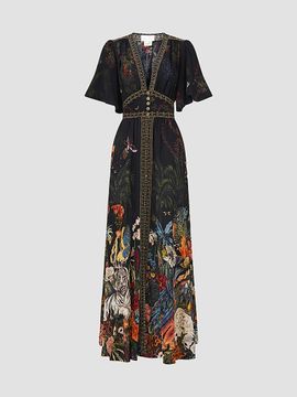 Camilla Women's Palace Zoology Print Silk Tapered-Waist Maxi Dress