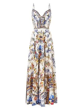 CAMILLA - Crystal-embellished ruffled printed silk-satin asymmetric wrap  dress