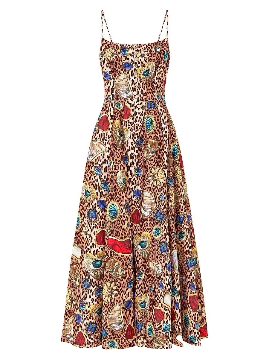 womens petite fit and flare dresses Grey Printed Silk Fit and Flare Dress S main image 1