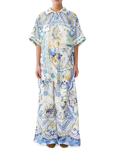 Camilla Women's Printed Linen Wide-Leg Trousers