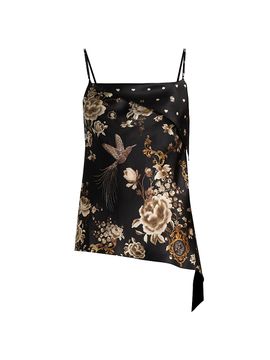 Camilla Women's Printed Silk Asymmetric Draped Top