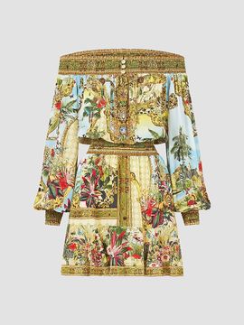 Camilla Women's Wanderlust Empire Print Silk Off-the-Shoulder Mini Dress