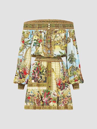 Camilla Women's Wanderlust Empire Print Silk Off-the-Shoulder Mini Dress