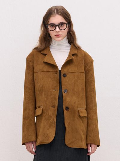 camino Classic Hip Length Suede Jacket [Brown]