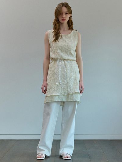 camino DOT PANEL SLEEVELESS LAYERED MIDI DRESS [CREAM]