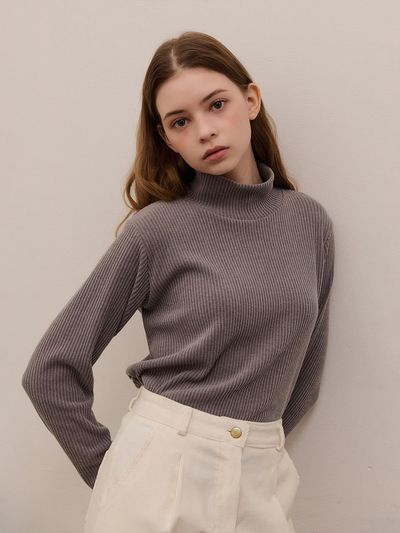 camino Embossed Texture Neck Knit [Gray]