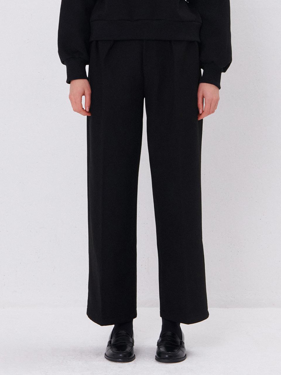camino Fleece-lined Wide Pintuck Belt Pants [Black]